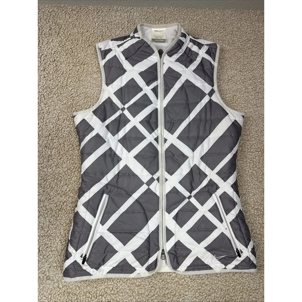 Nike Golf Tour Performance Full Zip Vest Light Weight Gray White Womens M 483713